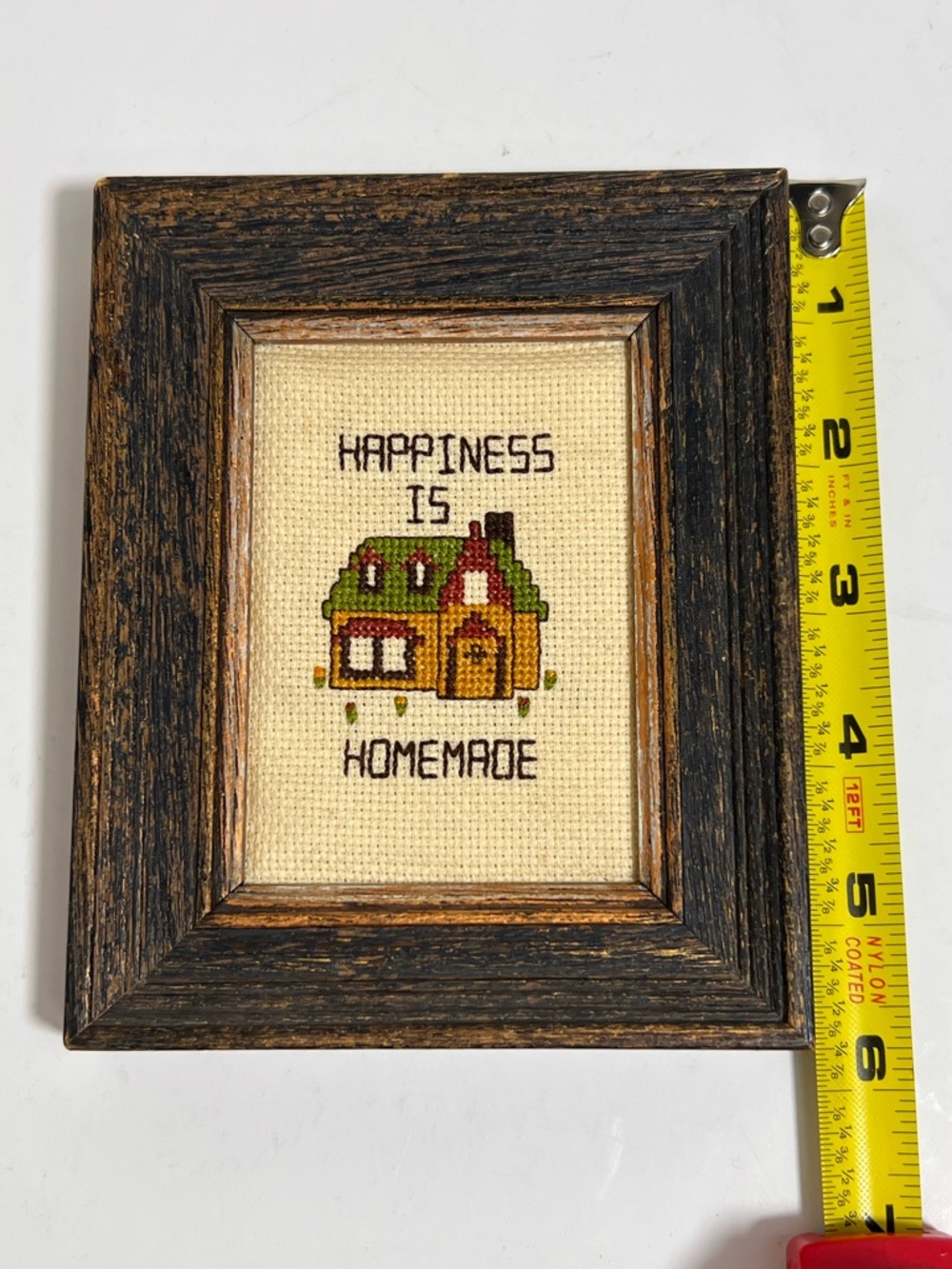 VTG Mini Framed Cross-Stitch Small House Happiness Is Homemade - Picture 3 of 11